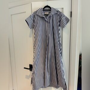 Banana Republic Navy and White Striped maxi Shirt Dress